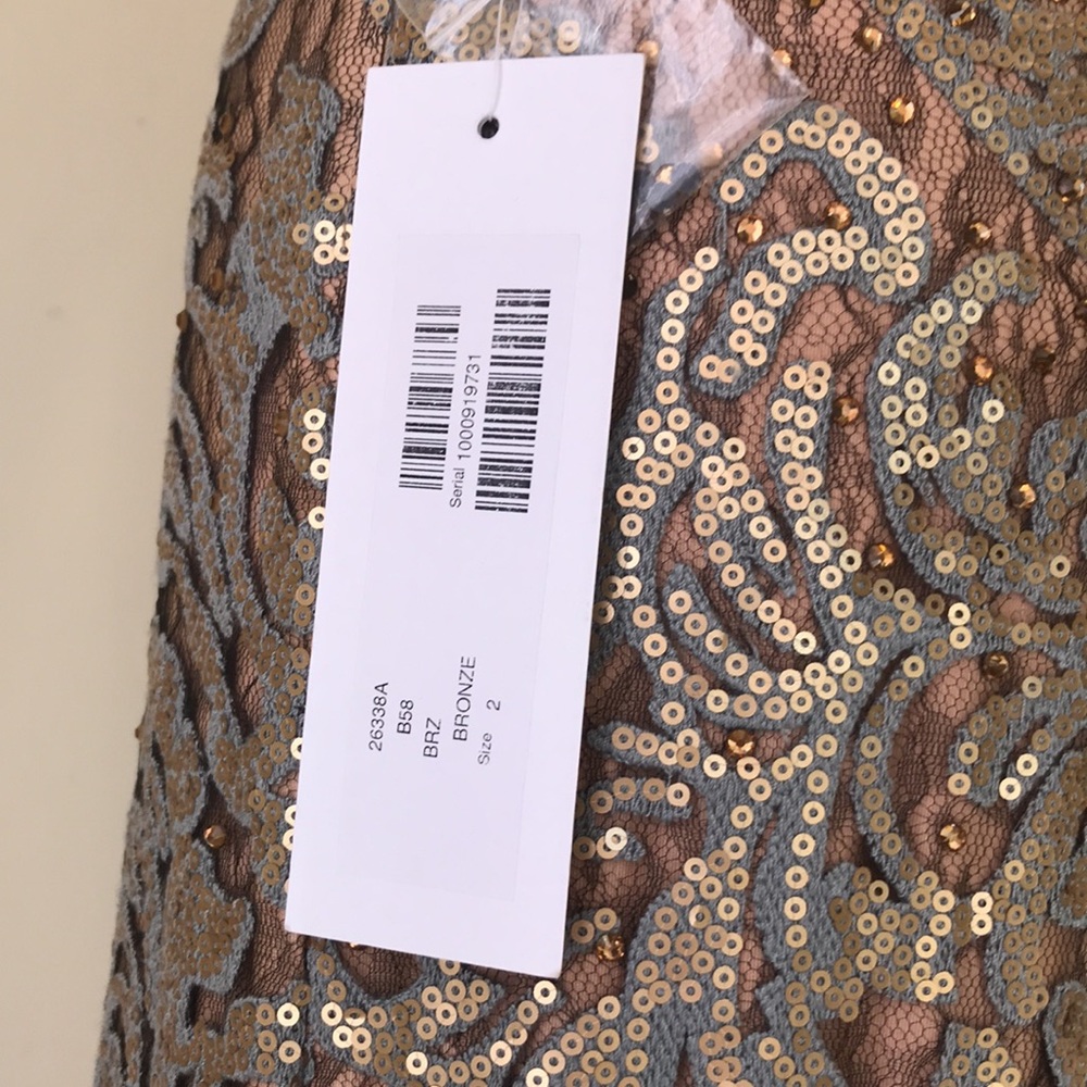 Jovani Project Runway Bronze Sequin Crystal Lace Formal Prom Gown - Picture 11 of 11